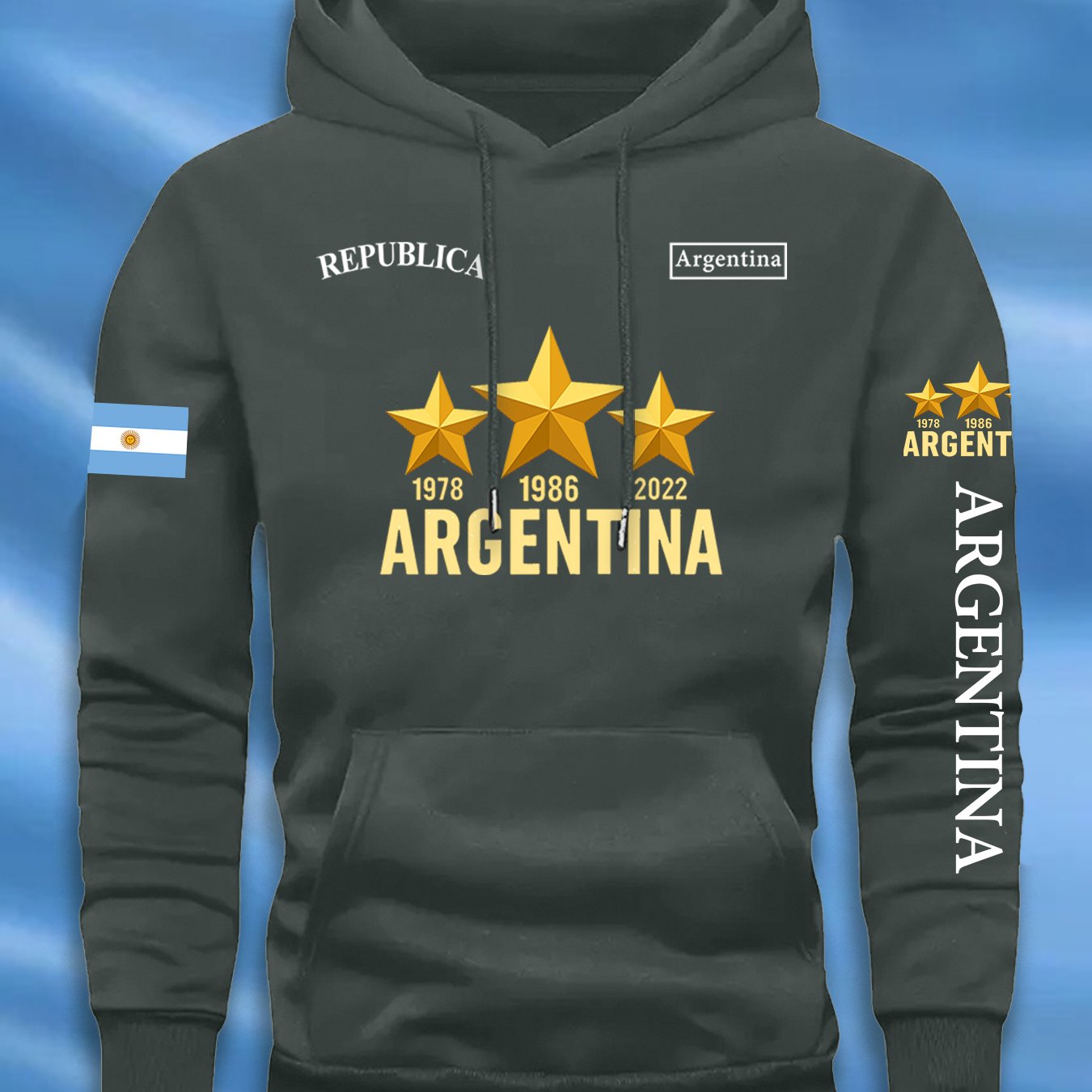 Sudadera casual elegante para hombre con estampado de la bandera argentina y letras