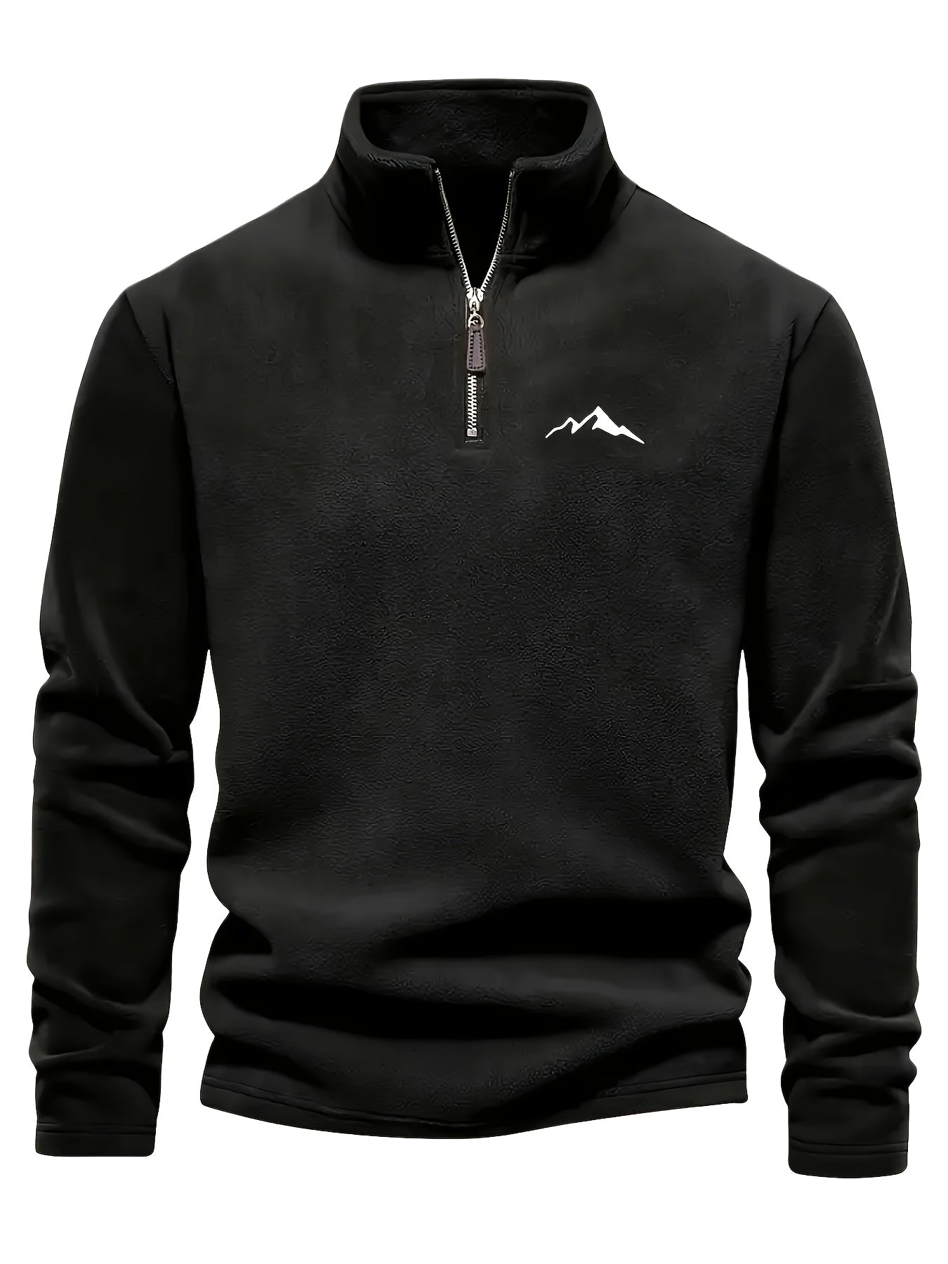 Chaqueta de forro polar grueso para hombre, con cremallera de 1/4, estilo otoño e invierno, con cuello alto pequeño y bordado de montaña