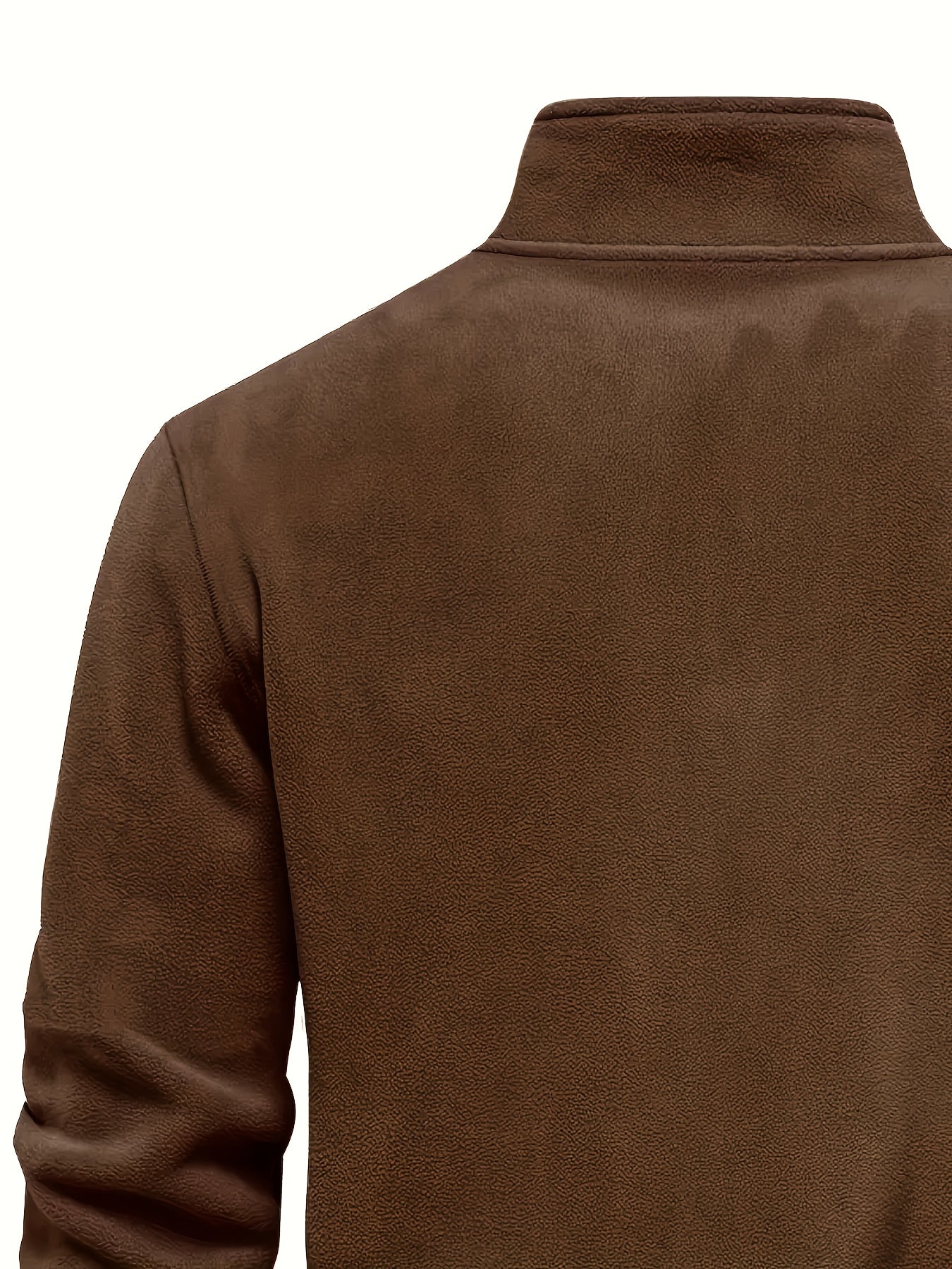 Chaqueta de forro polar grueso para hombre, con cremallera de 1/4, estilo otoño e invierno, con cuello alto pequeño y bordado de montaña