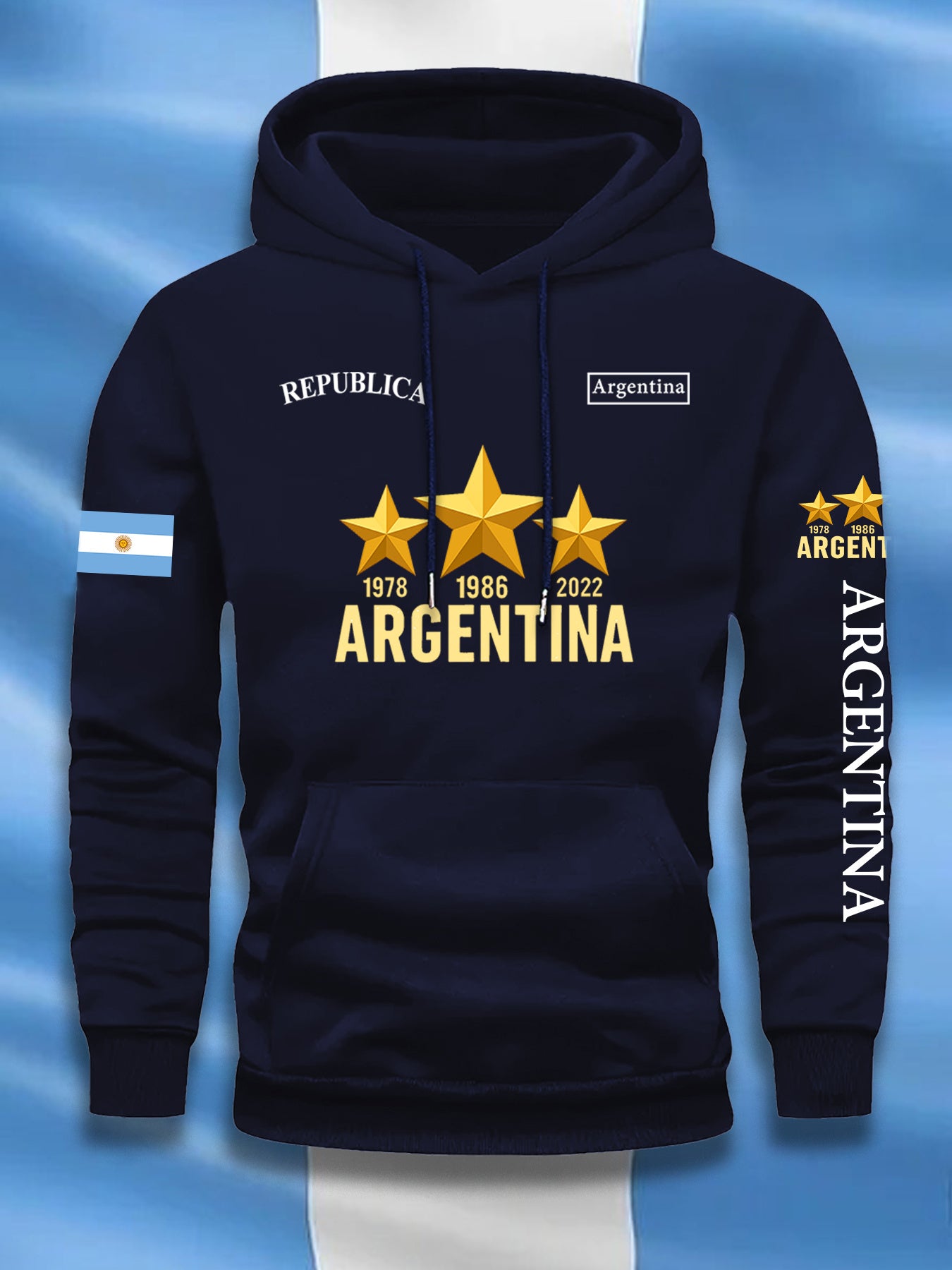 Sudadera casual elegante para hombre con estampado de la bandera argentina y letras
